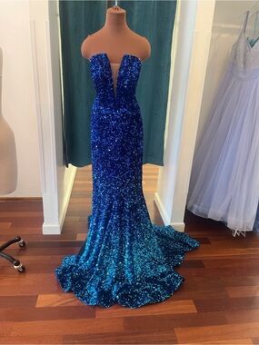 Rachel Allen Fully Sequined Strapless Velvet Gown